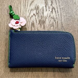 Kate Spade “In the Garden Small Slim Bifold” Navy Wallet with Pink Floral Accent